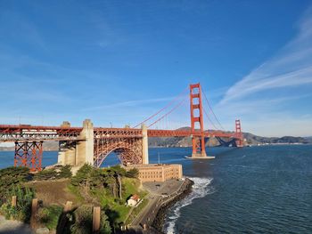 View of suspension bridge against sky