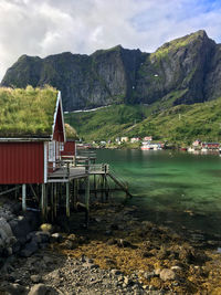 Scenic view of sea against mountain