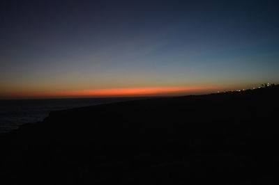 Scenic view of sea against clear sky during sunset