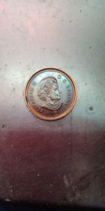 Close-up of coins on table