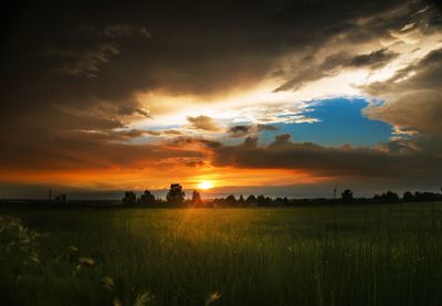 Scenic view of field against sky during sunset