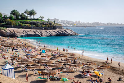 High angle view of people at beach