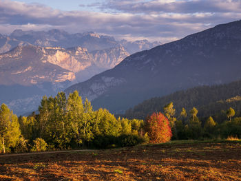 Scenic view of mountains against sky during autumn