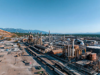 Aerial view of salt lake city oil refineries. burning coal producing energy.