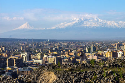 View of the majestic mount ararat from yerevan, armenia.