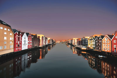 Canal amidst buildings against sky during sunset