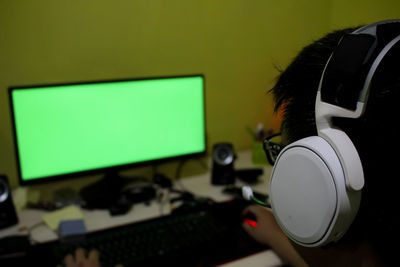 Close-up of camera on table