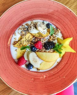 High angle view of breakfast served in bowl