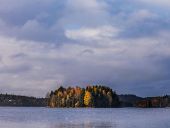 Scenic view of lake against sky during autumn