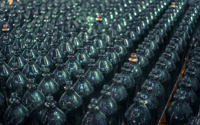 Full frame shot of glass bottles