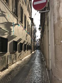 Empty alley amidst buildings in city