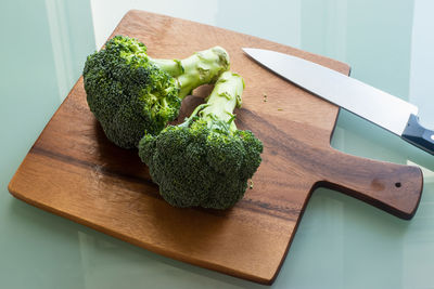 High angle view of chopped vegetables on cutting board