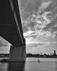 Low angle view of bridge over river against sky