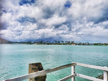 Scenic view of sea against cloudy sky