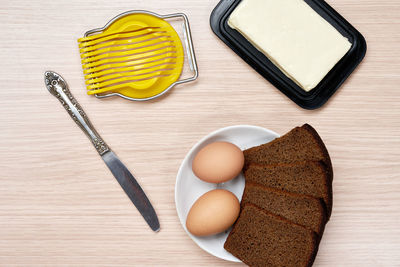 High angle view of food on table