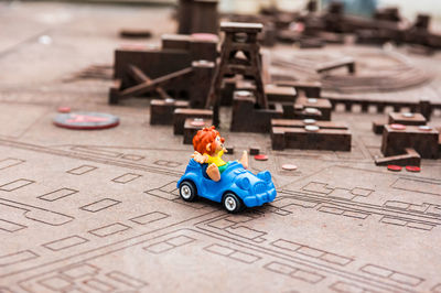 Close-up of toy car on table