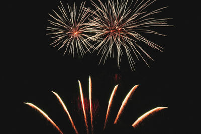 Low angle view of firework display against sky at night