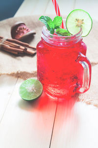 High angle view of drink on table