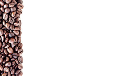 Directly above shot of coffee beans against white background