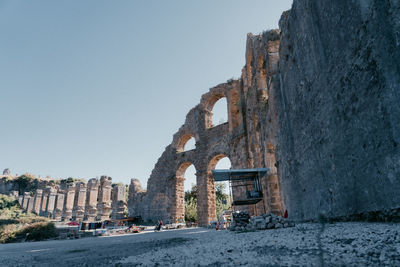 Low angle view of old ruins against clear sky