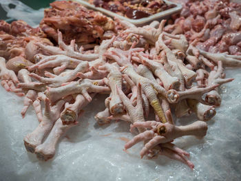 High angle view of meat for sale in market