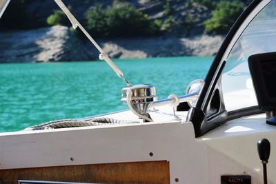 Close-up of drink on boat