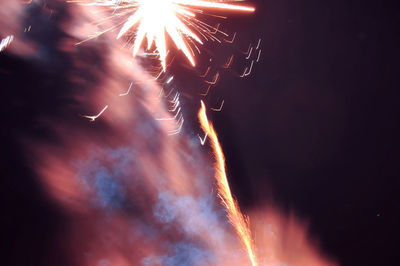 Low angle view of firework display at night