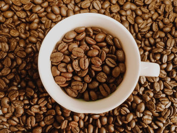 High angle view of coffee beans in container