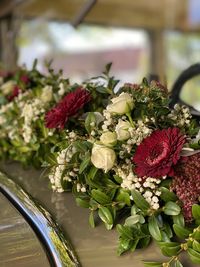 Close-up of flower decoration on vehicle