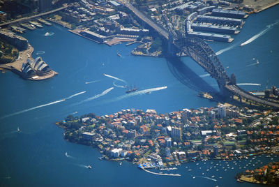 High angle view of city at waterfront