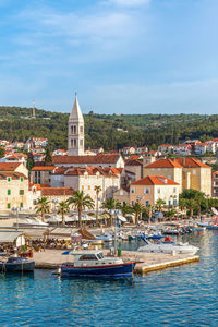 Vertical photo of seaside town of supetar on brac island in croatia