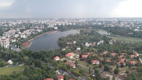 High angle view of townscape against sky