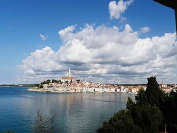 View of cityscape against cloudy sky