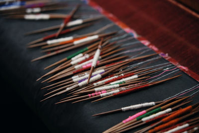 High angle view of multi colored pencils