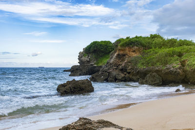 Scenic view of beach against sky