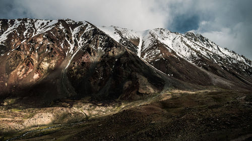 Panoramic view of snowcapped mountains against sky