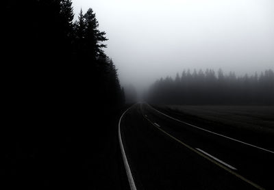 Road amidst trees against sky during foggy weather