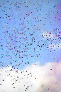 Low angle view of birds flying in sky