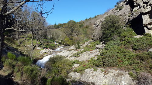 Scenic view of stream against clear sky
