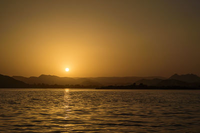 Scenic view of lake during sunset