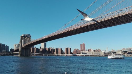 View of crane and bridge against sky