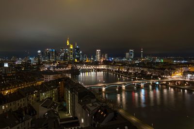 Illuminated buildings in city at night