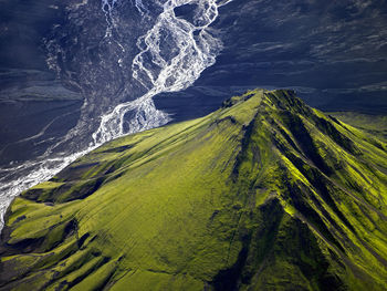 Aerial image of the mountain maelifell in the highlands of iceland