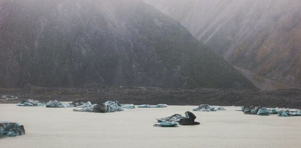 Scenic view of mountains during winter