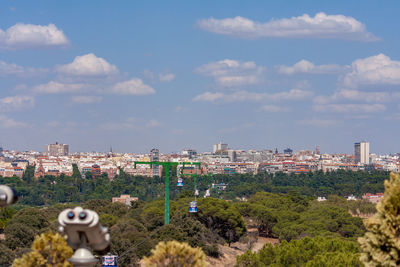 High angle view of buildings against sky