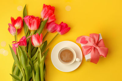 High angle view of flowers on table