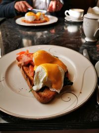 Close-up of breakfast served on table