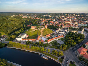 High angle view of townscape against sky