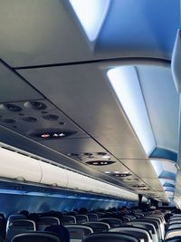 Low angle view of interior of airplane