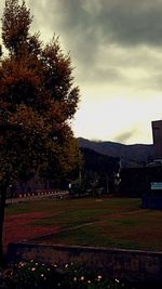 Scenic view of grassy field against cloudy sky